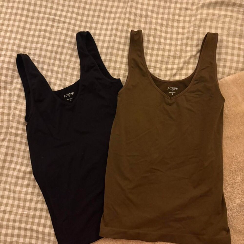 J.Crew Lot of 2 Tank Tops Women's Small Black Brown Stretch Sleeveless